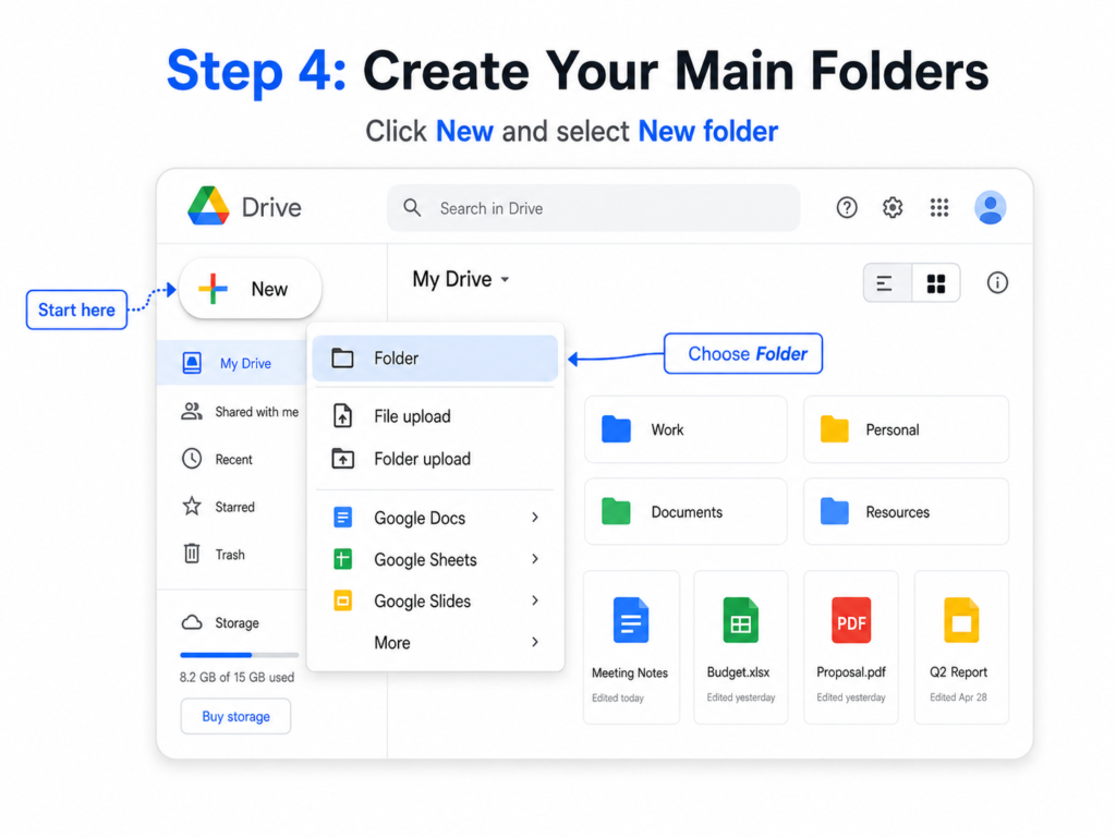 Creating a new folder in Google Drive