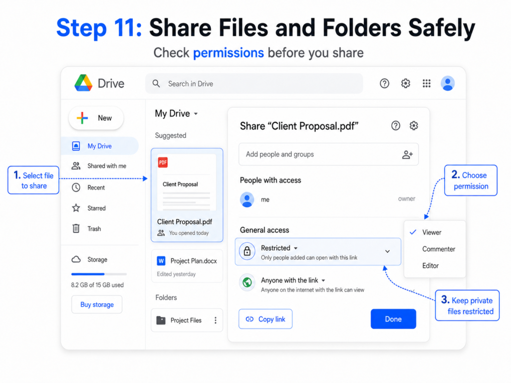 Google Drive sharing permissions Viewer Commenter Editor and Restricted