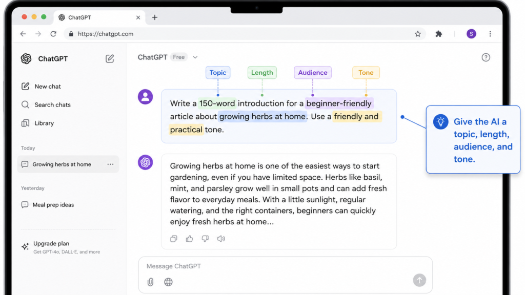 ChatGPT beginner writing prompt example