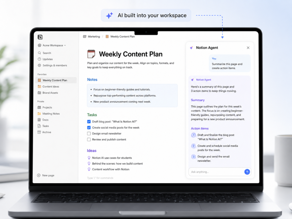 Notion Agent open inside a Notion workspace