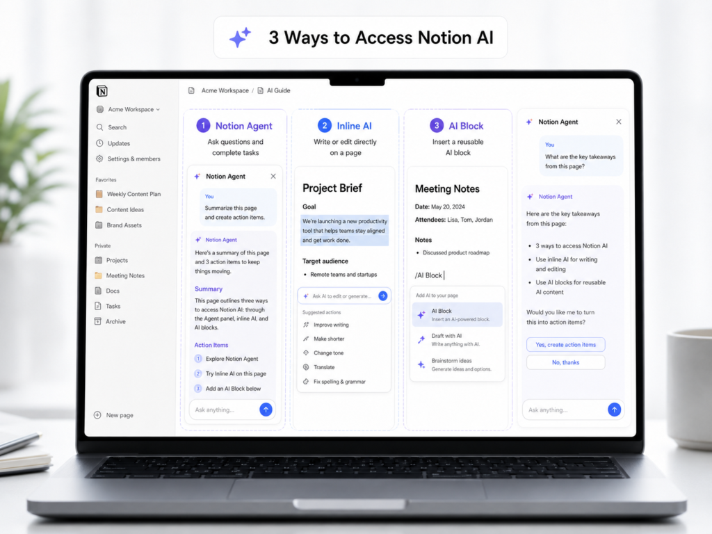 Three ways to access Notion AI inside Notion