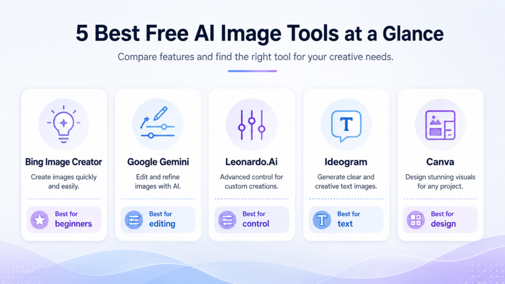 Comparison of five free AI image generators for beginners