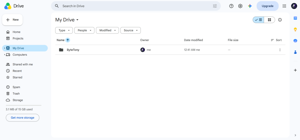 Google Drive interface showing My Drive, Recent, Starred and Storage