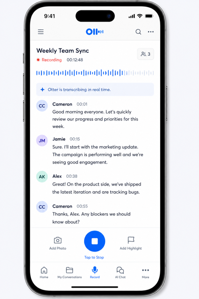Otter.ai mobile app for recording meetings