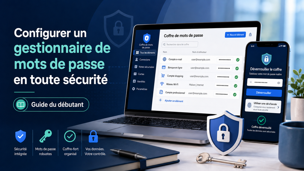 Gestionnaire de mots de passe configuré en toute sécurité sur ordinateur et smartphone