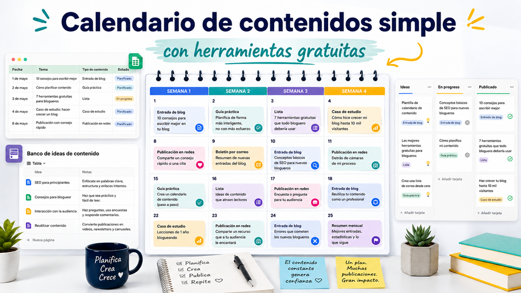 Calendario de contenidos sencillo creado con herramientas gratuitas