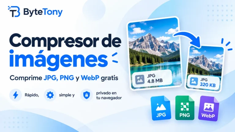 Compresor de imágenes gratis de ByteTony para JPG, PNG y WebP