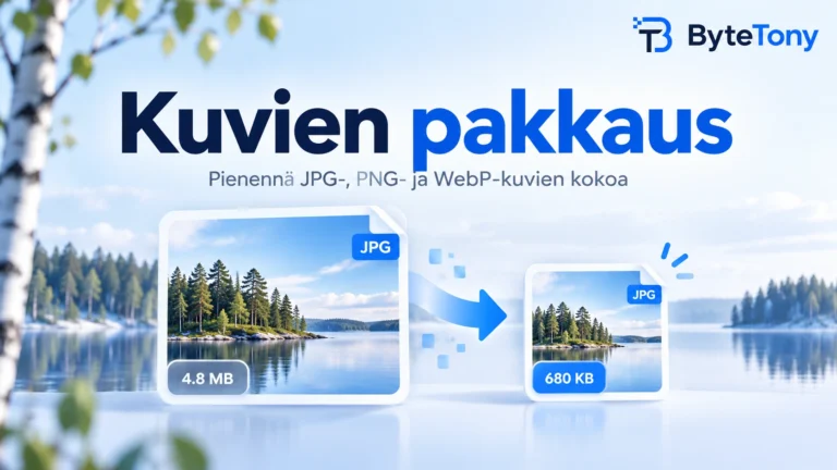 Kuvien pakkaus – ilmainen ByteTony-työkalu JPG-, PNG- ja WebP-kuville