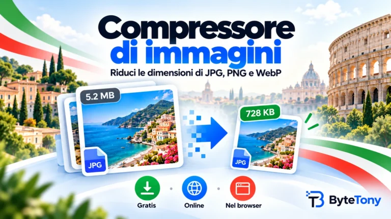 Compressore di immagini gratuito di ByteTony per JPG, PNG e WebP