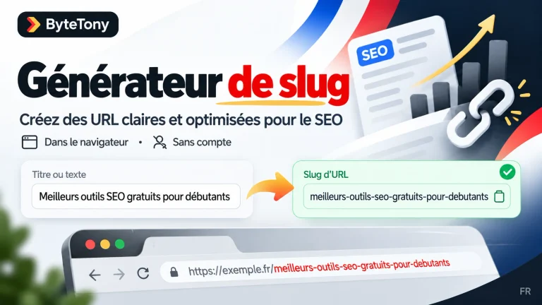 Générateur de slug ByteTony montrant la transformation d'un titre en slug d'URL lisible et adapté au SEO